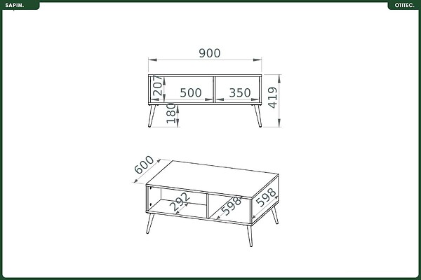 OTITEC - Table Basse - H.42 x L.90 x P.60 cm - SAPIN - large