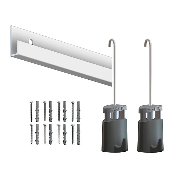 ARTITEQ - Cimaise Box PREMIUM Classic Rail Blanc Mat + Tige 2mm - 200 cm - Kit tout en un Blanc laqué - large