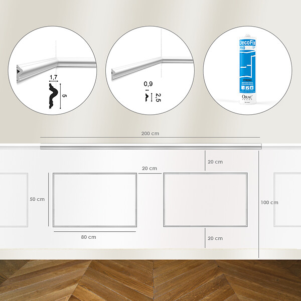 ORAC DECOR - Kit DIY Encadrement Cimaise PX175 + 2 cadres PX201 + colle - Soubassement Orac - large