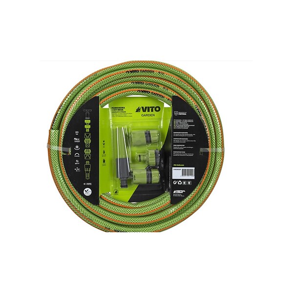 VITO - Kit d'arrosage jardin 19mm 25m PVC renforcé Lance multi jet + 2 raccords rapide + Nez de robinet VITO - large