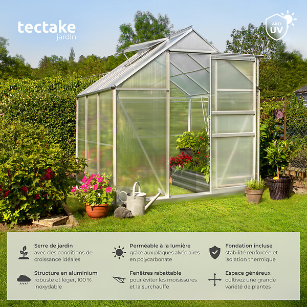 TECTAKE - Serre en aluminium avec fondation, résistant aux UV blanc transparent - large