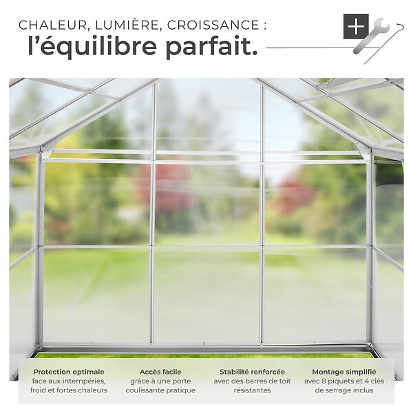 TECTAKE - Serre en aluminium avec fondation, résistant aux UV blanc transparent - large