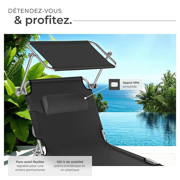 TECTAKE - Lot de 2 transats CHLOE noir - large