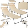 TECTAKE - Lot de 2 bains de soleil Chloé 4 positions avec appui-tête et pochette beige - vignette