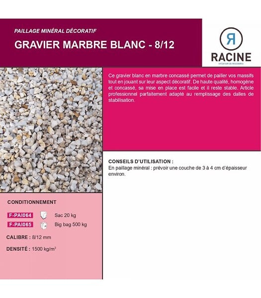RACINE - Paillage minéral Gravier marbre blanc 8-12mm, Big bag 500 kg - F-PAI065 - large