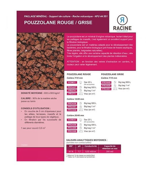 RACINE - Paillage minéral en pouzzolane rouge 7/15mm, sac de 20l - KOM31 - large