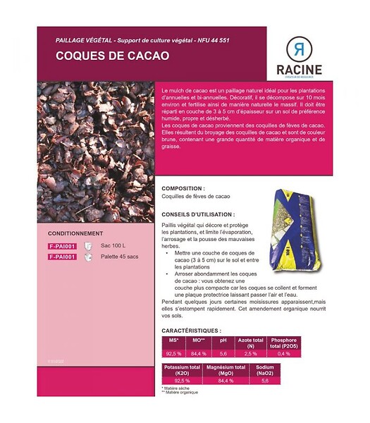 RACINE - Fertilisant naturel en coque de cacao - 45 sacs de 100 litres  - F-PAI001-45x100 - large