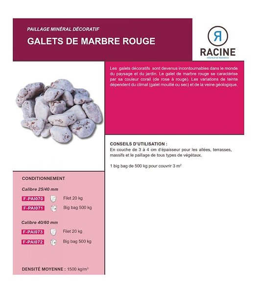RACINE - Paillage minéral Galet marbre rouge 25-40mm, Big bag 500 kg - F-PAI073 - large