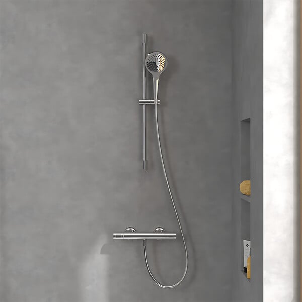 VILLEROY ET BOCH - Mitigeur douche thermostatique  Universal rond + Ensemble de douche Verve Showers 3 jets chromé - large