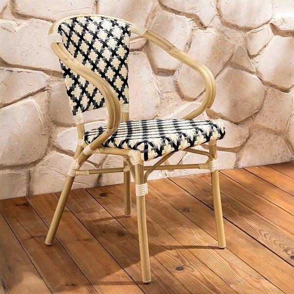 OVIALA - Fauteuil de terrasse bistrot parisien en aluminium et rotin noir - Madeleine - large