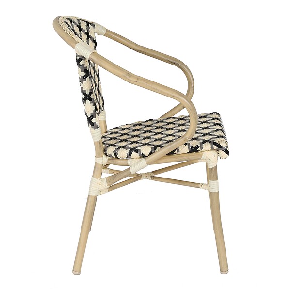 OVIALA - Fauteuil de terrasse bistrot parisien en aluminium et rotin noir - Madeleine - large