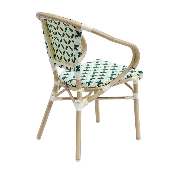 OVIALA - Fauteuil de terrasse bistrot parisien en aluminium et rotin vert foncé - Madeleine - large