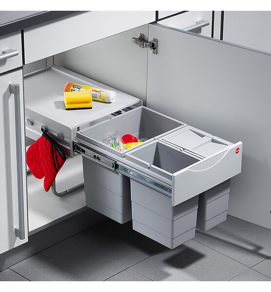 HAILO - Poubelle de cuisine tri sélectif 3 bacs encastrable 35L (18+8.5+8.5) Hailo AS Raumspar Tandem - large