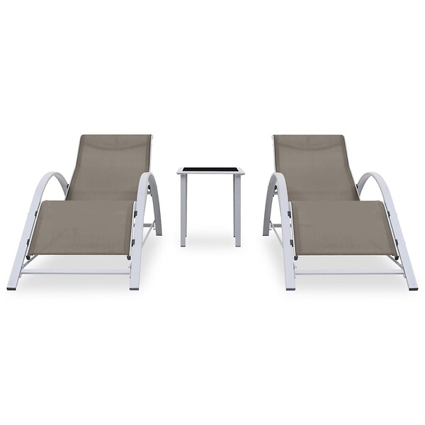 VIDAXL - vidaXL Chaises longues lot de 2 avec table Aluminium Taupe - large