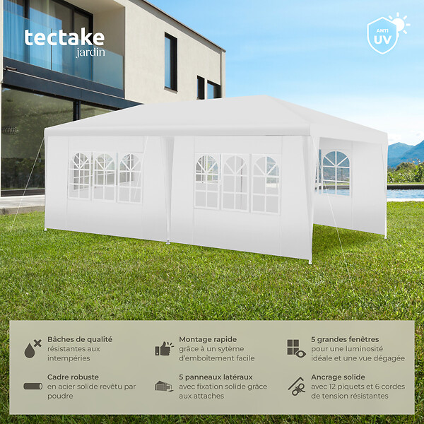 TECTAKE - Pavillon imperméable NOVARA avec 5 côtés blanc - large