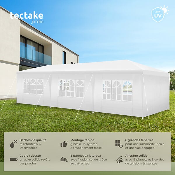 TECTAKE - Pavillon imperméable MIRAMAS avec 8 côtés blanc - large