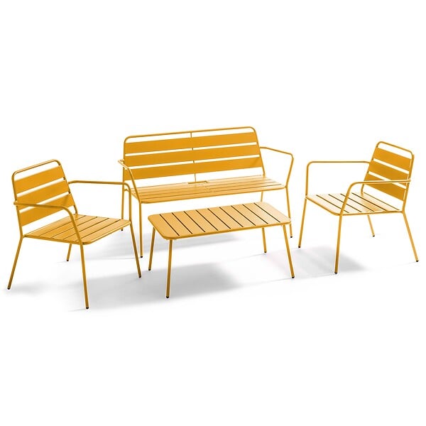 OVIALA - Table basse de jardin acier jaune 90 x 50 cm - Palavas - large