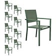 HAPPY GARDEN - Lot de 10 chaises en aluminium vert sauge - textilène vert sauge - vignette