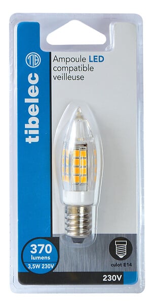 TIBELEC - Ampoule led pour veilleuse 23x70mm 3.5w 230v e14 - large