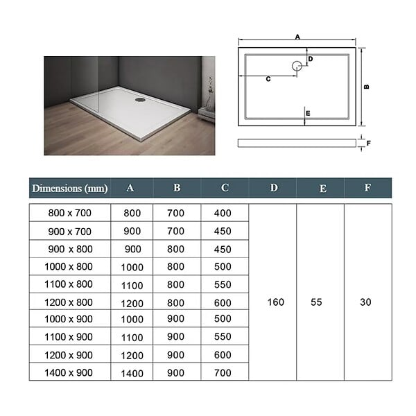 AICA SANITAIRE - Receveur de douche blanc rectangle 160x80cm - large