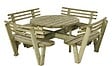 PLUS A/S - Table pique nique bois ronde avec bancs et dossiers 8pers pin naturel - vignette