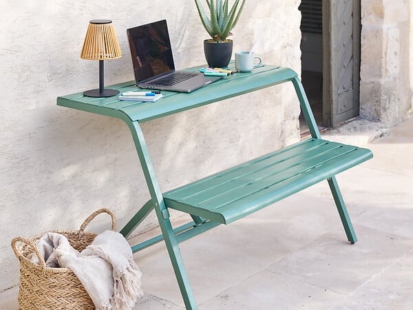HESPERIDE - Ensemble table et banc de balcon Drilia olive - 2 places - Hespéride - large