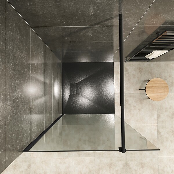 SANIVERRE - ROMA-BLACK Paroi douche Italienne 130x200cm transparent, verre 10mm, profilés noirs - large