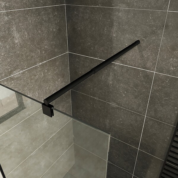 SANIVERRE - ROMA-BLACK Paroi douche Italienne 130x200cm transparent, verre 10mm, profilés noirs - large