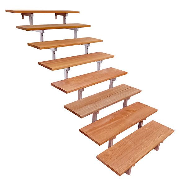 VINUOVO - Escalier en acier BALI, 8 marches en bois exotique Bangkirai, Hauteur 139 cm - L 60 cm - large