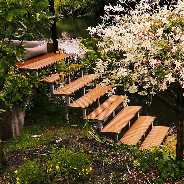 VINUOVO - Escalier en acier BALI, 3 marches en bois exotique Bangkirai, Hauteur 54 cm - L 120 cm - large