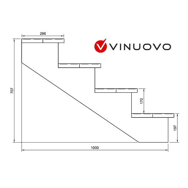 VINUOVO - BERLIN Escalier extérieur bois 4 marches H 71cm L-60cm - avec contre marche - large