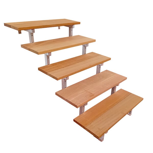 VINUOVO - Escalier en acier BALI, 5 marches en bois exotique Bangkirai, Hauteur 88 cm - L 80 cm - large