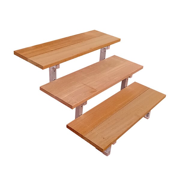 VINUOVO - Escalier en acier BALI, 3 marches en bois exotique Bangkirai, Hauteur 54 cm - L 80 cm - large