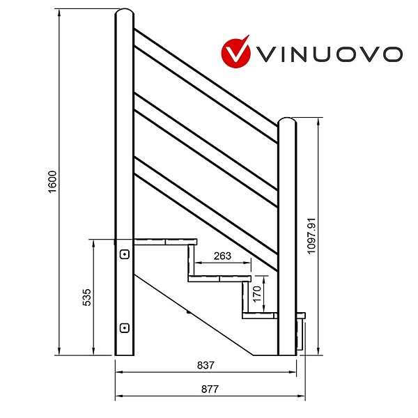 VINUOVO - Escalier extérieur VENEZIA Rambarde à gauche - 3 marches H54cm L-160cm avec contremarches - large