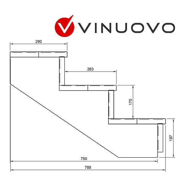 VINUOVO - BERLIN Escalier extérieur bois 3 marches H 54cm L-120cm - avec contre marche - large
