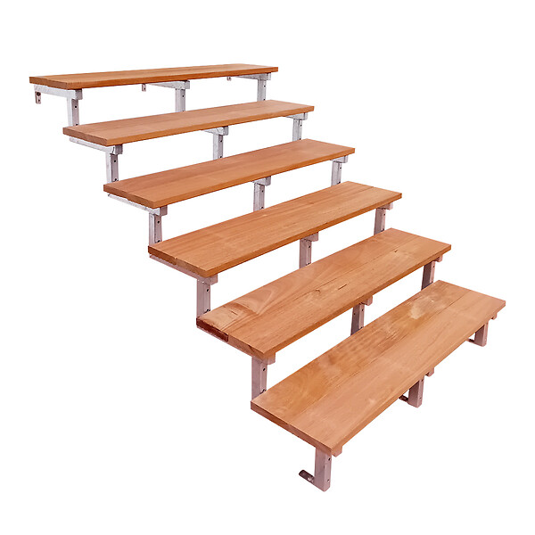 VINUOVO - Escalier en acier BALI, 6 marches en bois exotique Bangkirai, Hauteur 105 cm - L 120 cm - large