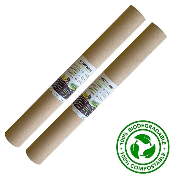 KZ GARDEN - Pack de 2 Toiles de paillage Papier Autodégradable Kraft 0.9 x 20m Paillage pour Jardin Anti mauvaises herbes 100% Cellulose - large