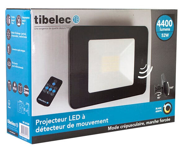 TIBELEC - Projecteur led nr 52w 4400lm detecteur hte frequence+cad. - large