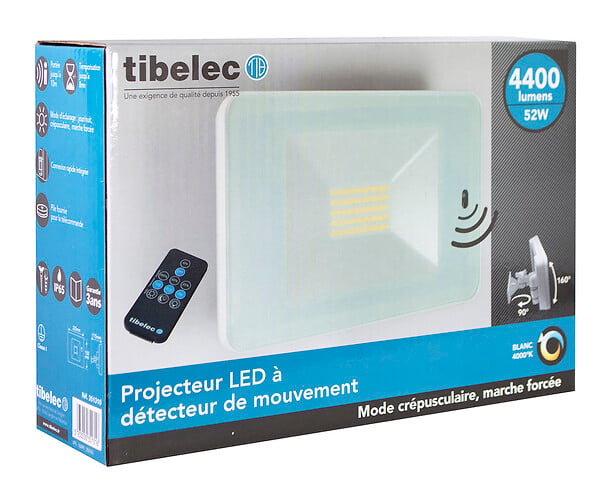 TIBELEC - Projecteur led bc 52w 4400lm detecteur hte frequence+cad. - large
