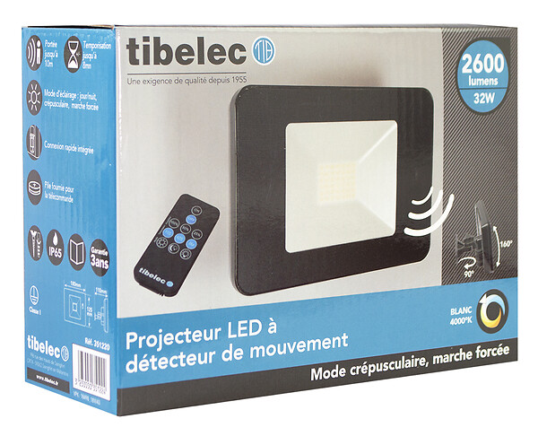 TIBELEC - Projecteur led nr 32w 2600lm detecteur hte frequence+cad. - large