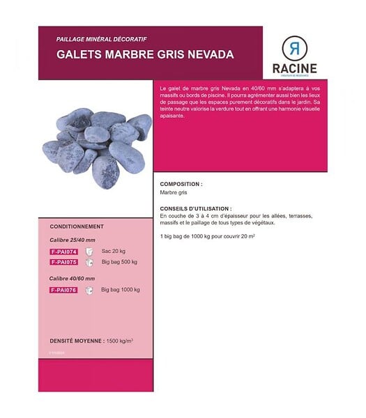 RACINE - Galet marbre gris Nevada 25-40mm, Big bag 500 kg - F-PAI075 - large