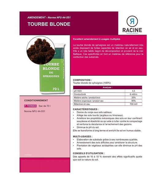 RACINE - Tourbe blonde de sphaignes, sac de 70 litres - PRO98 - large