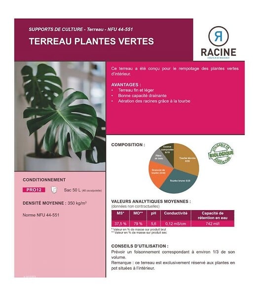 RACINE - Terreau plantes vertes, 10 sacs de 50L - PRO12-10x50 - large