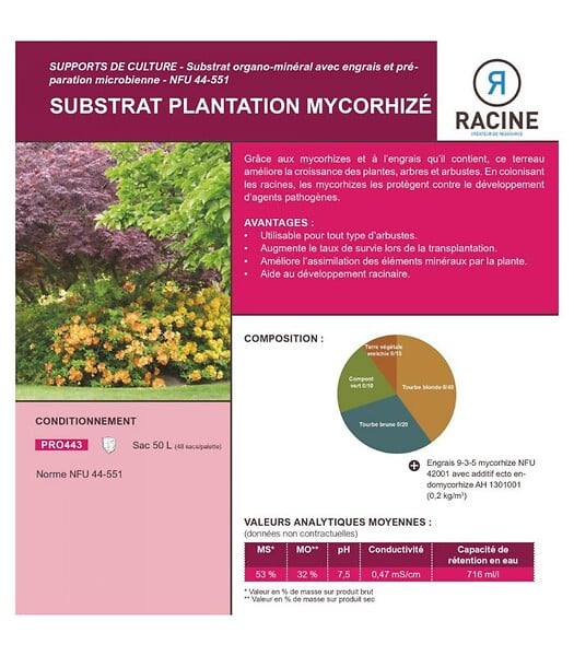 RACINE - Substrat plantation mycorhizé, sac 50l, croissance et protection - PRO443 - large
