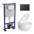 SWISS AQUA TECHNOLOGIES - Swiss Aqua Technologies Pack WC bâti-autoportant + WC sans bride SAT Infinitio avec fonction bidet thermostatique + Abattant softclose + Plaque noir mat - vignette