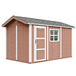 TIMBELA - Abri de Jardin Qualité Premium 8,68 m² - H252x250x412 cm - Construction de Panneaux LP Smartside - Timbela M914-REDWOOD RED - vignette