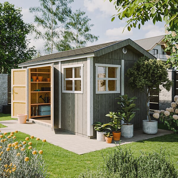 TIMBELA - Abri de Jardin Qualité Premium 8,68 m² - H252x250x412 cm - Construction de Panneaux LP Smartside - Timbela M914A-HARVEST HONEY - large