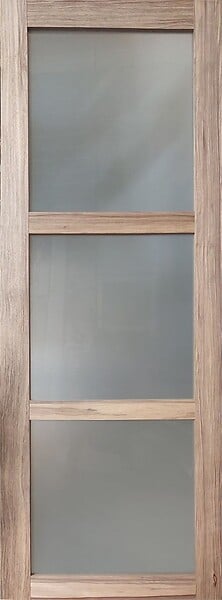 GD MENUISERIES - Porte Coulissante bois Frake Vitrée H204 x L73 cm, rail alu bandeau blanc, coquilles - large