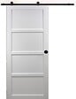 GD MENUISERIES - Porte Coulissante Tamera blanc 4 panneaux H204 x L83 cm, Rail Roulettes, Coquilles Noir - vignette