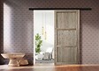 GD MENUISERIES - Porte Coulissante bois Frake 3 Panneaux H204 x L73 cm, rail alu bandeau noir, coquilles - vignette